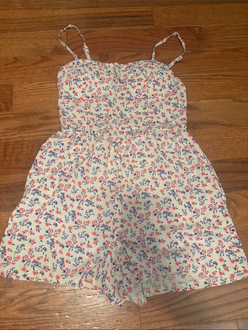 Lily Rose Cream Floral Romper with Pink and Blue Blossoms